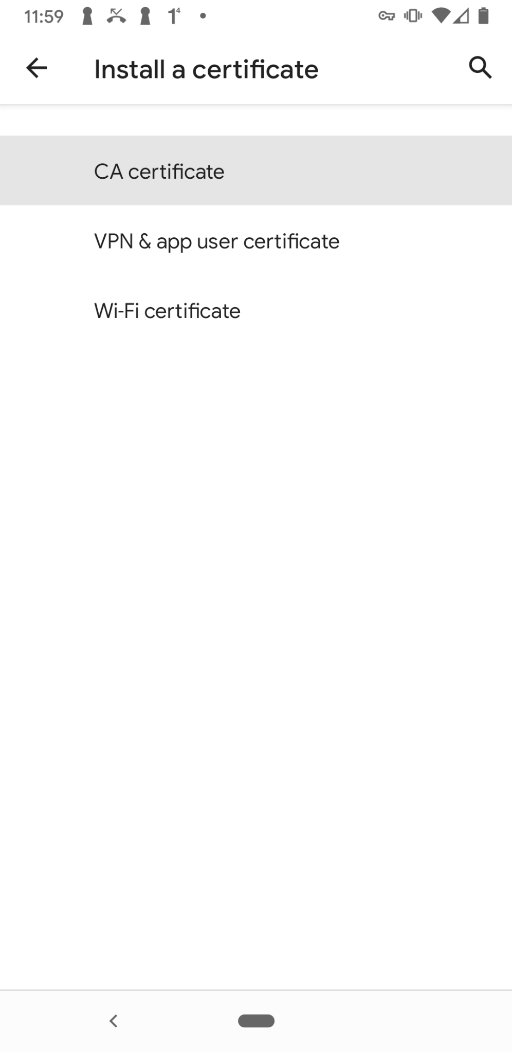 Android: tap CA certificate