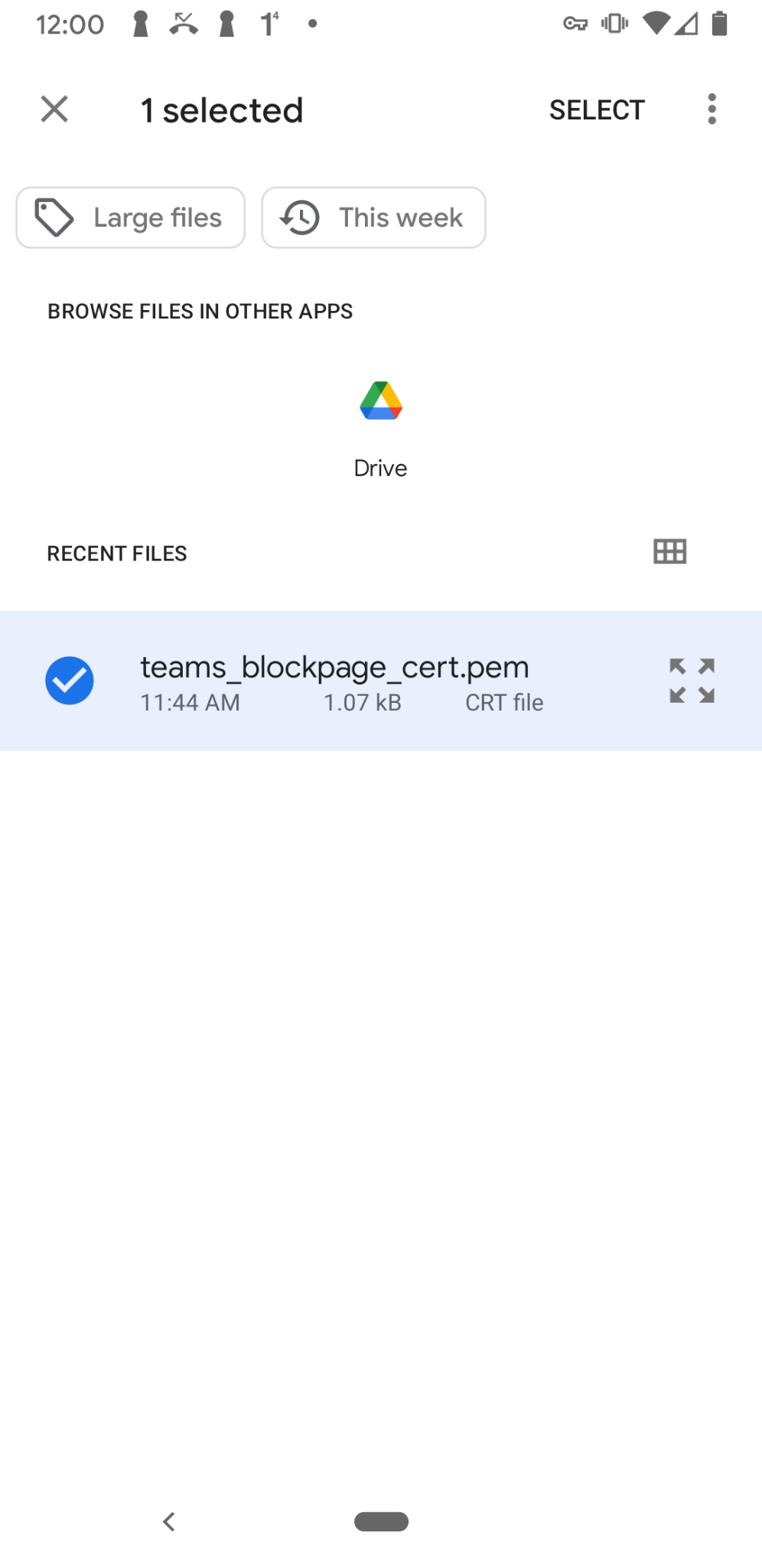 Android: select certificate to install