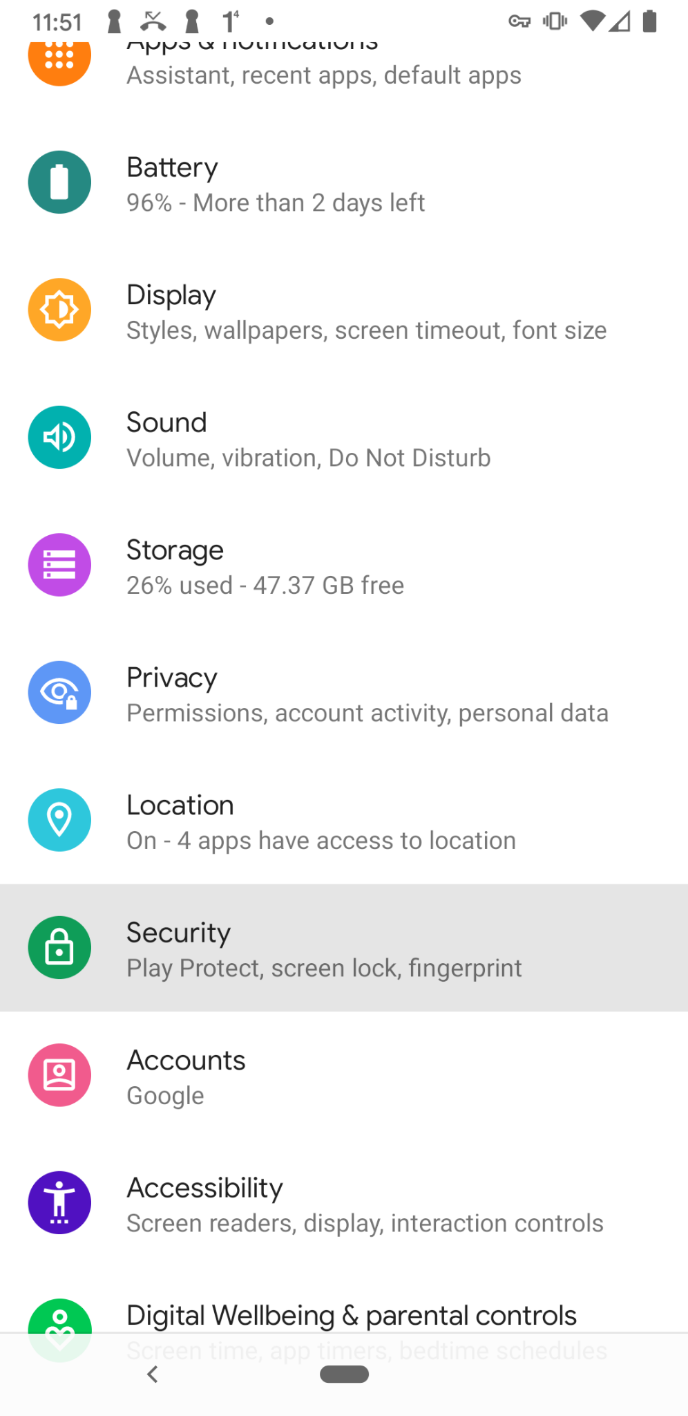 Android: tap Security