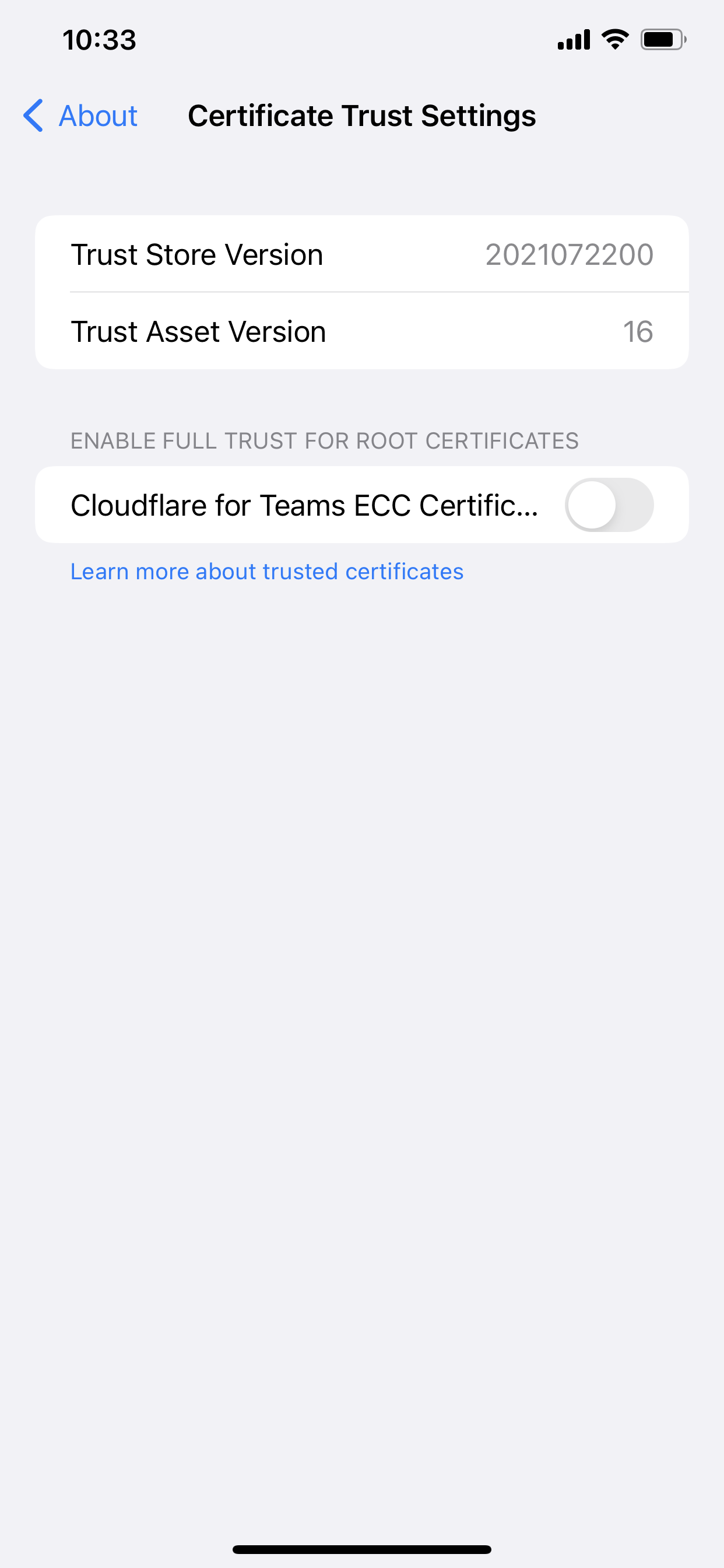 iOS: enable trust for certificate