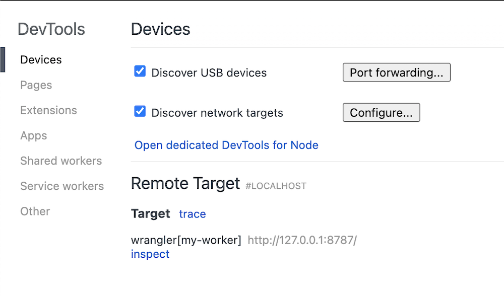 Chrome DevTools' configuration options for remote targets and devices